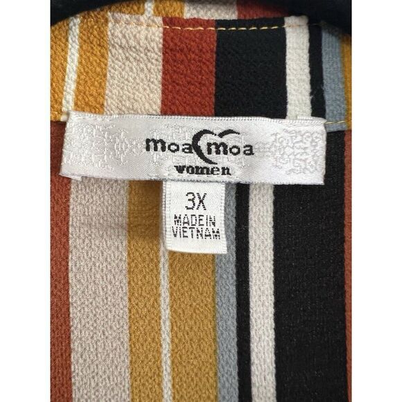 Moa Moa Vintage Striped Textured Multicolored Long Sleeve Button Up Blouse 3X - Picture 5 of 13